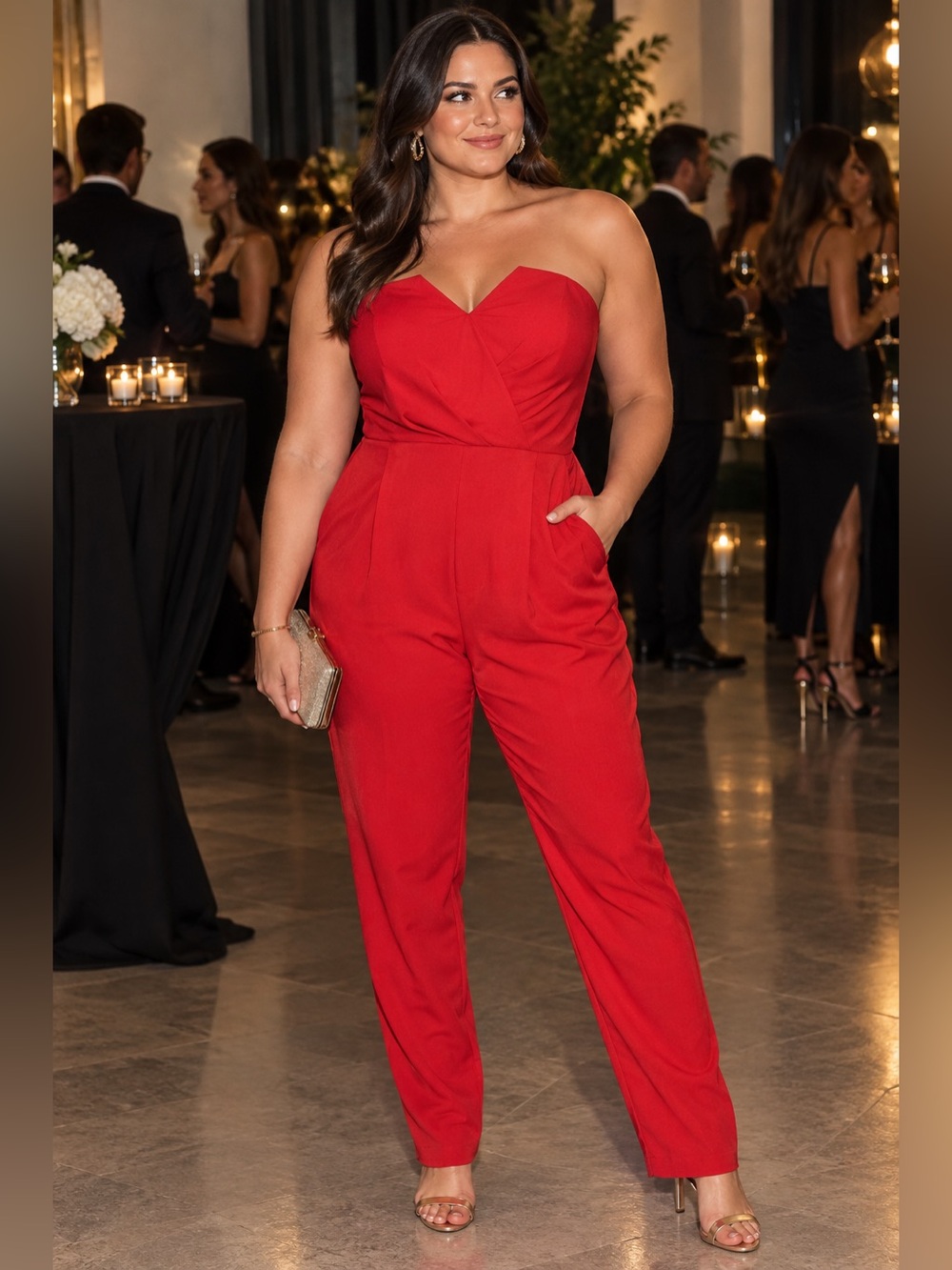 Bebe Natalie Red Sweetheart Strapless Jumpsuit NWT Size 16
